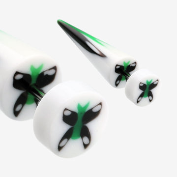 A Pair of Butterfly UV Acrylic Faux Taper Earring-White/Black